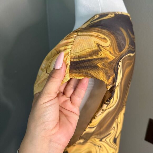 INC International Concepts Yellow and Brown Swirl Maxi Dress - Picture 7 of 10